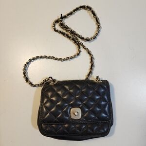 Black Quilted Vintage Leather Crossbody Bag with Chain Strap
